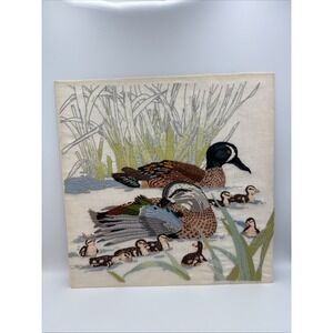 Vtg CM Columbia Minerva Blue Winged Teal Duck Family Crewel Hallmark 1977